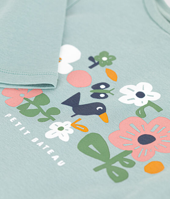 T-shirt a maniche lunghe a costine bambina verde PAUL