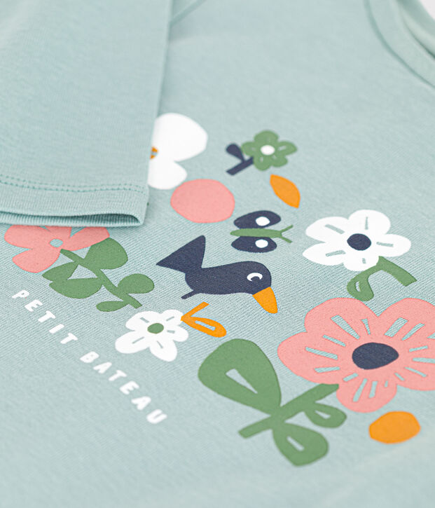 T-shirt a maniche lunghe a costine bambina verde