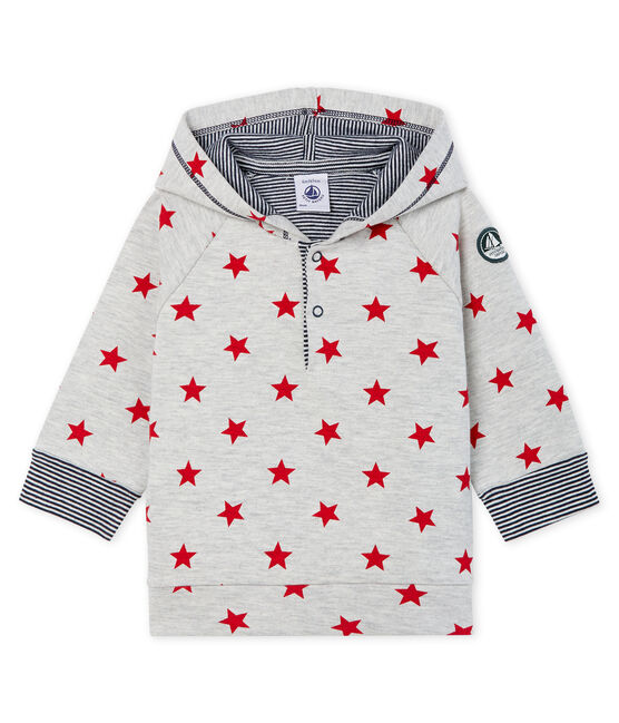 Felpa con cappuccio bebè maschio in maglia fantasia grigio BELUGA/rosso TERKUIT CN