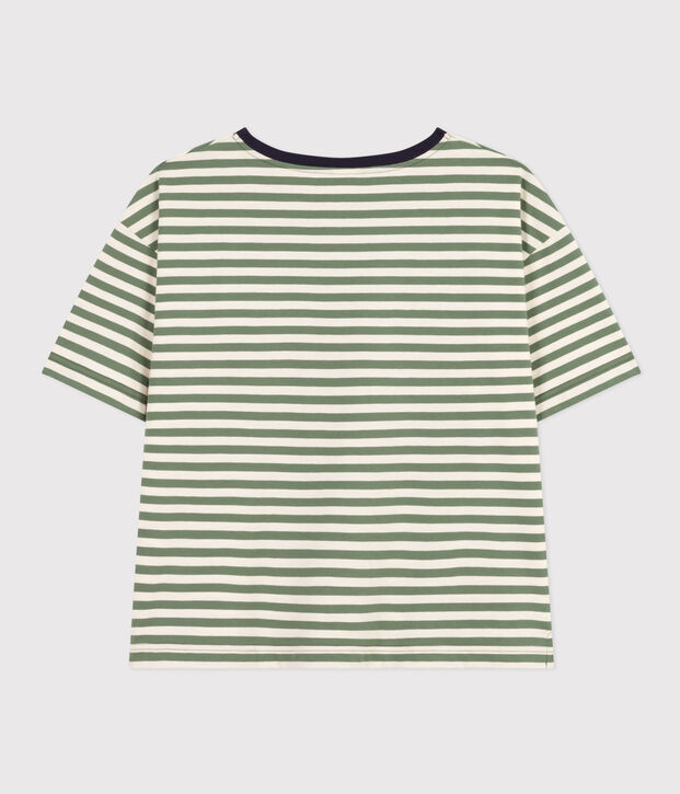 T-shirt LE BOXY in cotone rigato donna verde/ecru