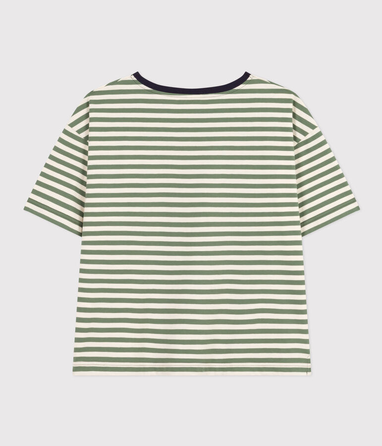 T-shirt LE BOXY in cotone rigato donna verde CROCO/ AVALANCHE