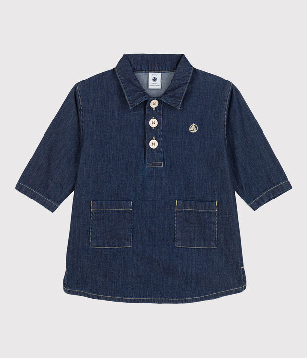 Abito a manica lunga in denim leggero beb&egrave; blu