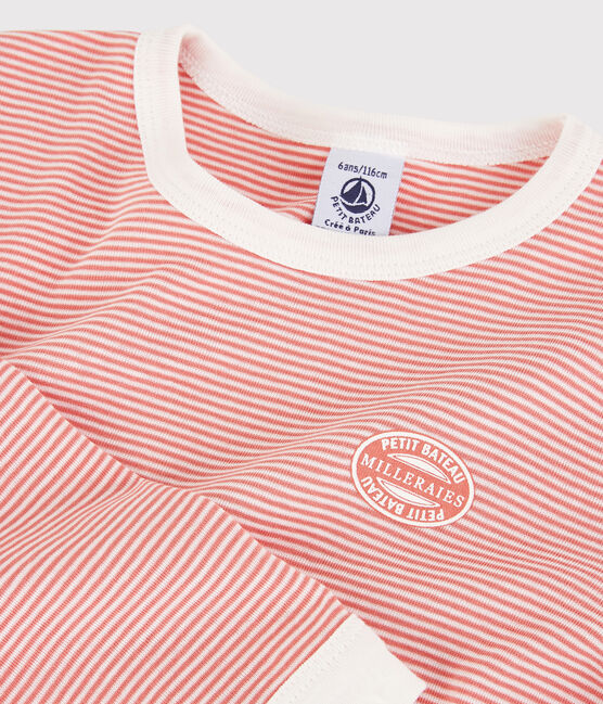 Pigiama bambina/bambino rigato millerighe in cotone biologico rosa PAPAYE/ MARSHMALLOW