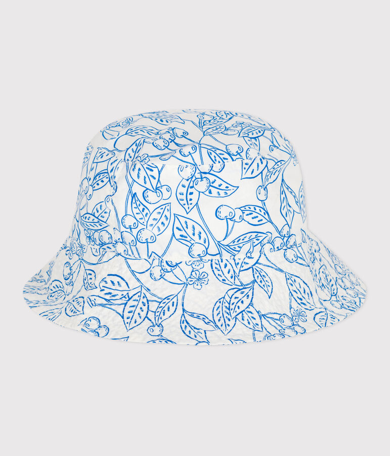 Cappello in popeline stampato da bambina bianco/blu