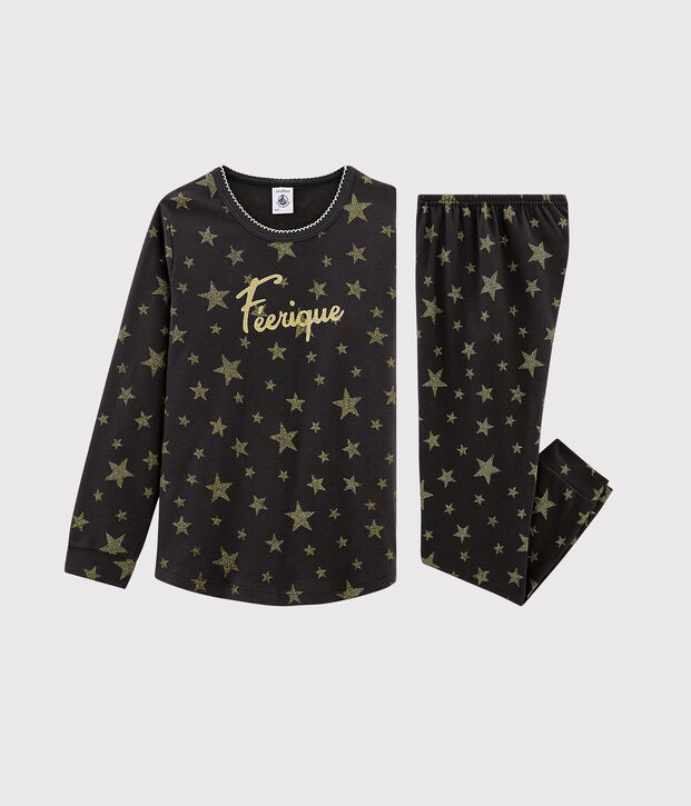 Pigiama bambina a costine grigio/giallo