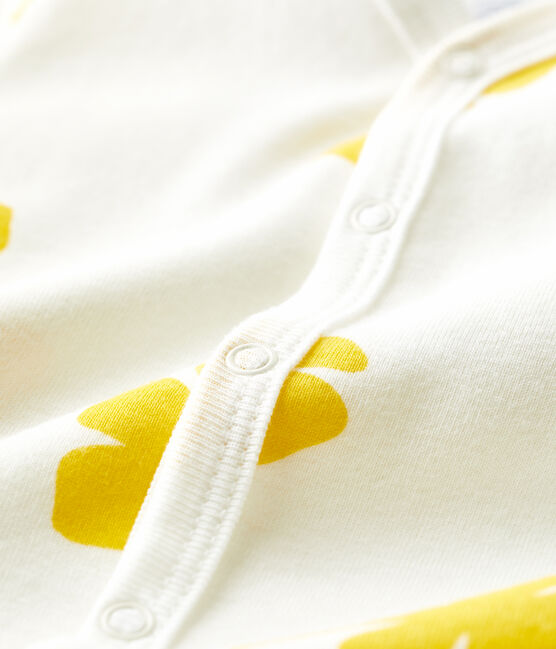 Tutina corta stampa vegetale bebè in cotone bianco MARSHMALLOW/ ORGE