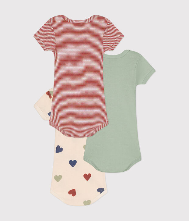 Confezione da 3 body a manica corta beb&egrave; in cotone tre cuori multicolore