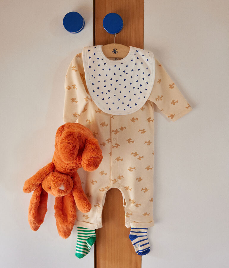 Tutina lunga in tessuto felpato leggero per beb&egrave; ecru/beige