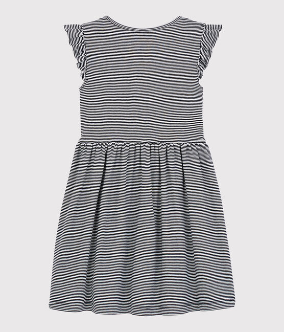 Abito manica corta in cotone bambina blu SMOKING/bianco MARSHMALLOW