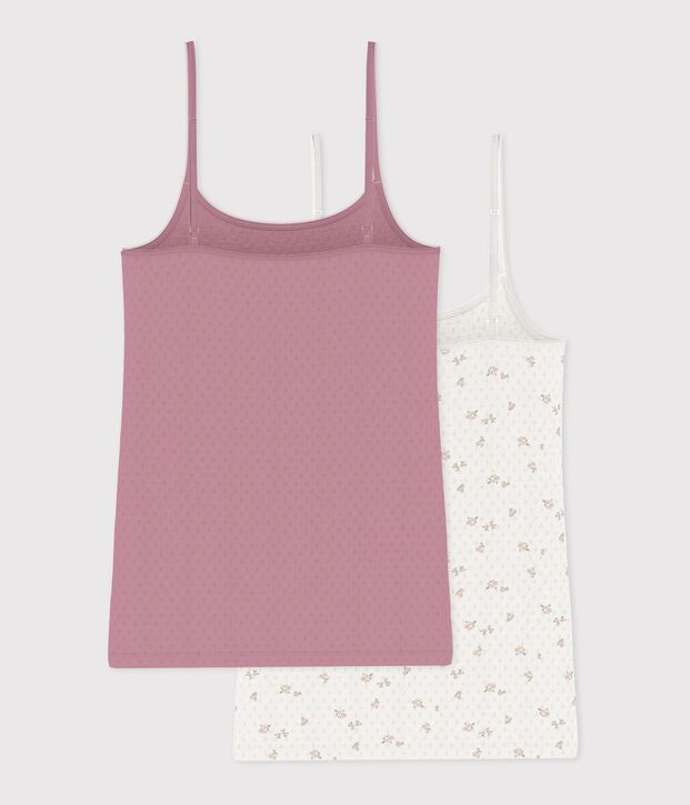 Set di canotte con spalline in cotone traforato a fiori donna multicolore
