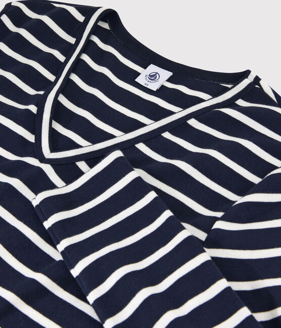 T-shirt iconica scollo a V donna blu SMOKING/bianco MARSHMALLOW