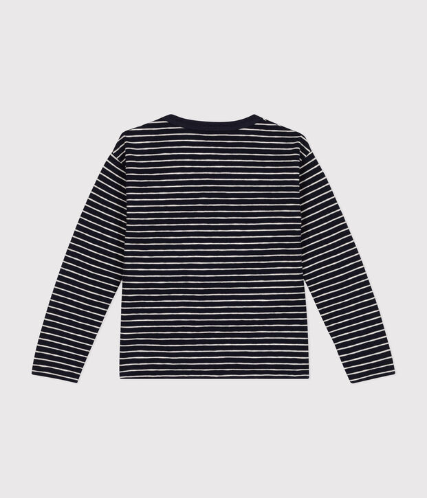 T-shirt a maniche lunghe in jersey flamm&eacute; bambino blu/beige