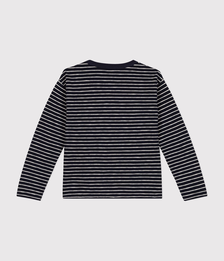 T-shirt a maniche lunghe in jersey flamm&eacute; bambino blu/beige