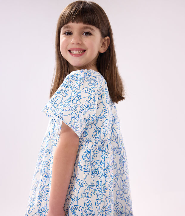 Abito bambina a maniche corte in cotone stampato blu/blu
