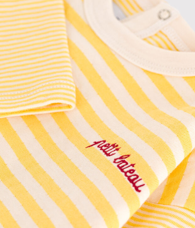 T-shirt a maniche lunghe in cotone a righe neonato giallo/ecru