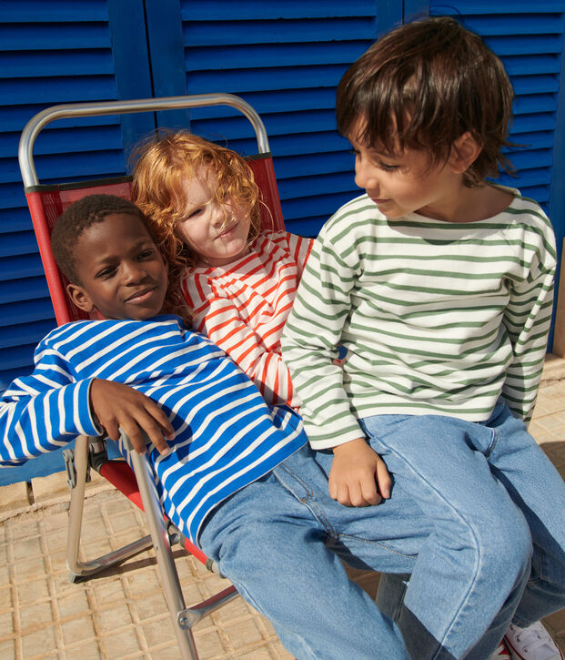 Maglia a righe a maniche lunghe in cotone unisex blu/bianco