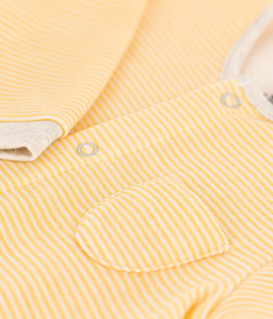 Tutina lunga a righe bebè in lana e cotone biologico giallo OCRE/bianco MARSHMALLOW