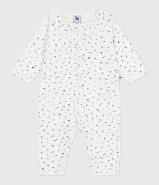 Pigiama senza piedini in cotone traforato con colletto con stampa a fiori neonato bianco MARSHMALLOW/bianco MULTICO
