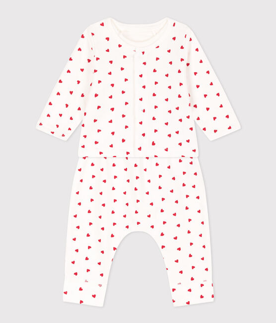 Completo in tessuto felpato con stampa a cuoricini per bebè bianco MARSHMALLOW/rosso TERKUIT