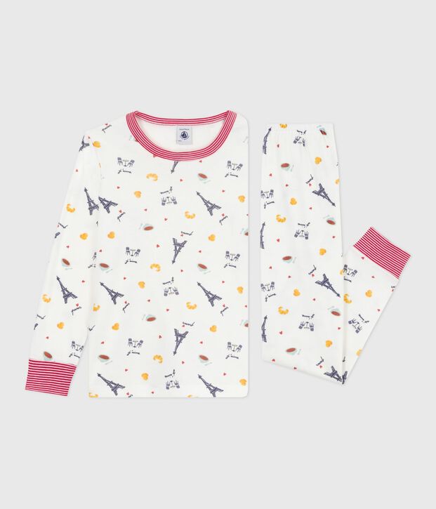 Pigiama bambino in cotone con stampa Parigi bianco/multicolore