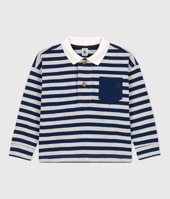 Polo bambino a maniche lunghe a righe in cotone blu MEDIEVAL/ FUMEE