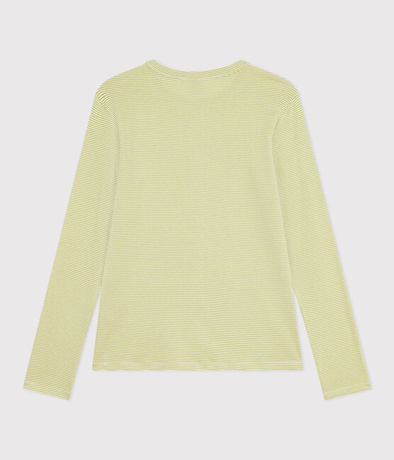 T-shirt a maniche lunghe in cotone a righe donna verde MOSS/ MARSHMALLOW