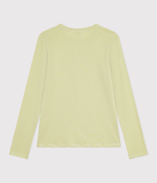 T-shirt a maniche lunghe in cotone a righe donna verde/bianco