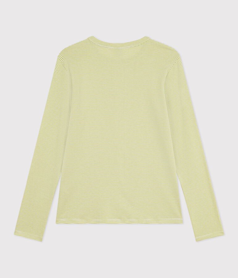 T-shirt a maniche lunghe in cotone a righe donna verde/bianco
