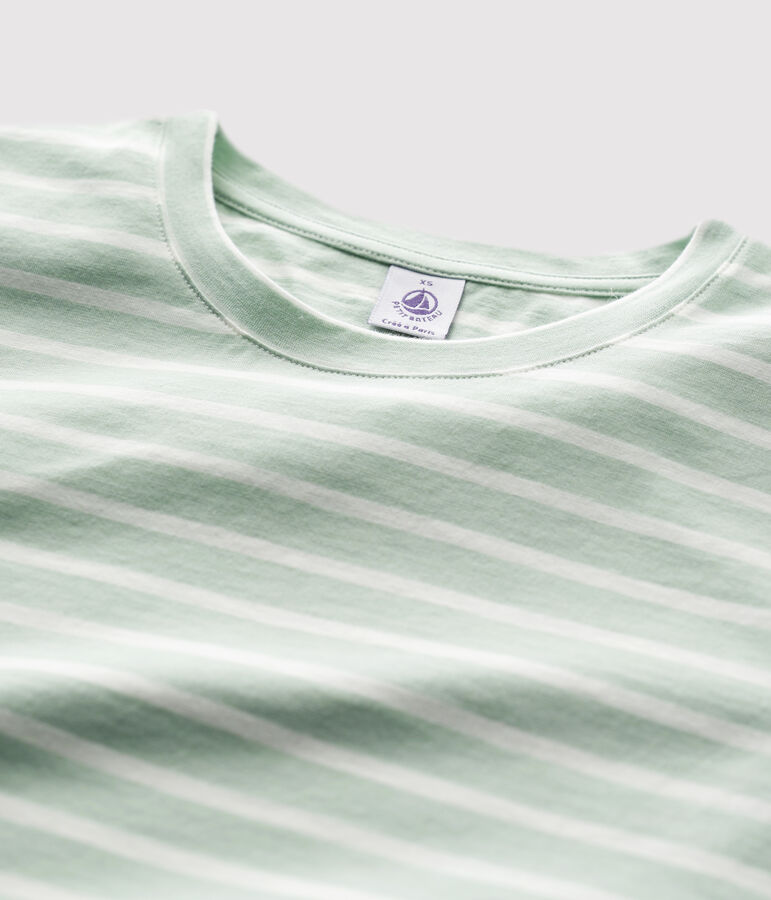 T-shirt TAGLIO REGULAR girocollo in cotone bio Donna verde/bianco