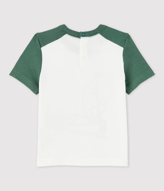 T-shirt maniche corte in cotone bebè maschio bianco MARSHMALLOW/verde VALLEE