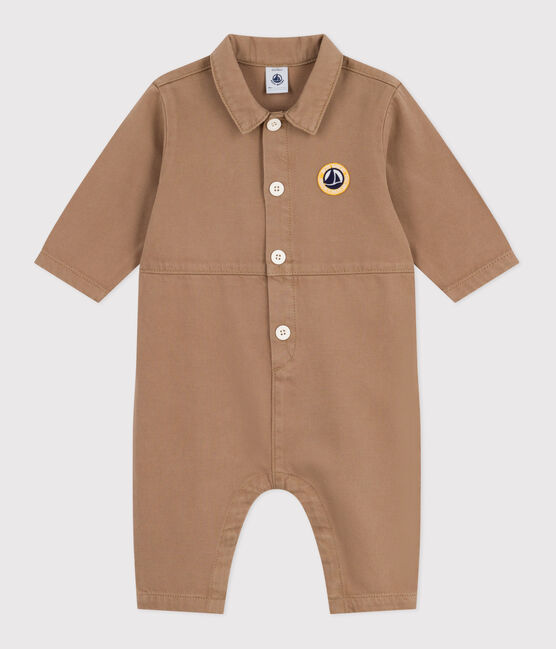 Tutina lunga in cotone tinta unita stile meccanico neonato beige ROCHE CLAIR