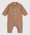 Tutina lunga in cotone tinta unita stile meccanico neonato beige ROCHE CLAIR