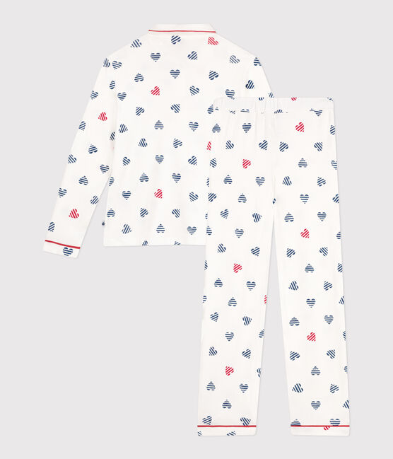 Pigiama da donna in cotone con bottoni e stampa a cuore bianco MARSHMALLOW/bianco MULTICO