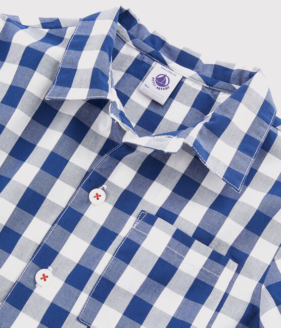 Pigiama a quadri bambino in twill blu MEDIEVAL/bianco MARSHMALLOW