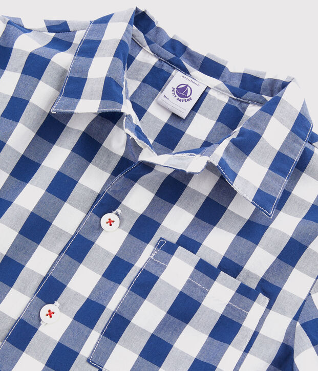 Pigiama a quadri bambino in twill blu/bianco