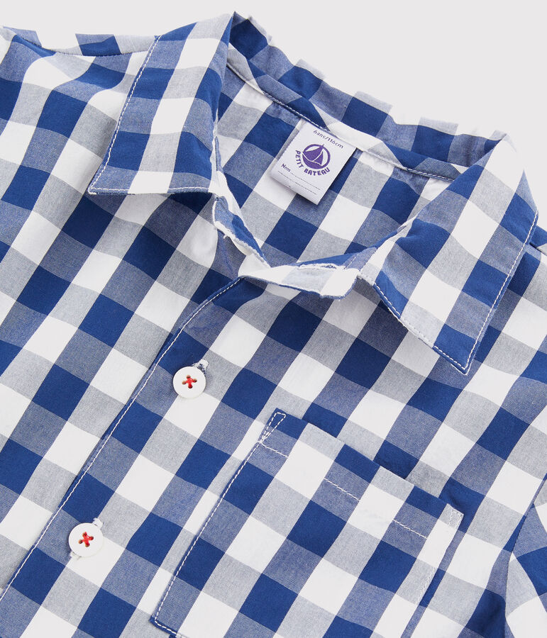 Pigiama a quadri bambino in twill blu/bianco