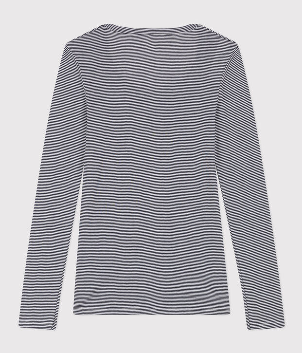 T-shirt second skin in cotone leggero a righe donna blu/bianco