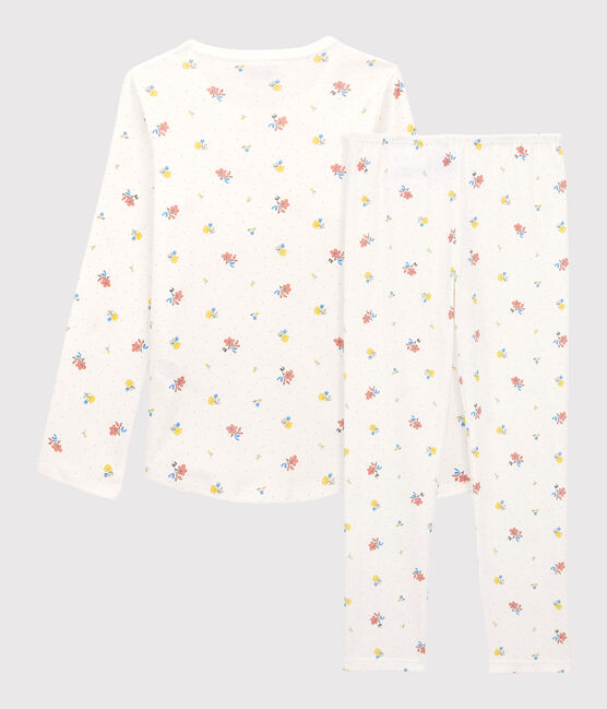Pigiama a fiori bambina in cotone bianco MARSHMALLOW/bianco MULTICO