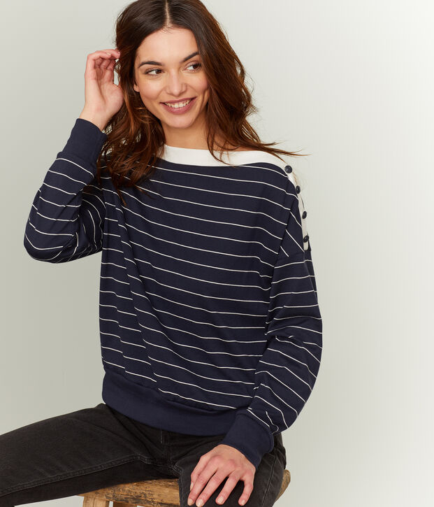 Felpa maniche lunghe donna blu/bianco