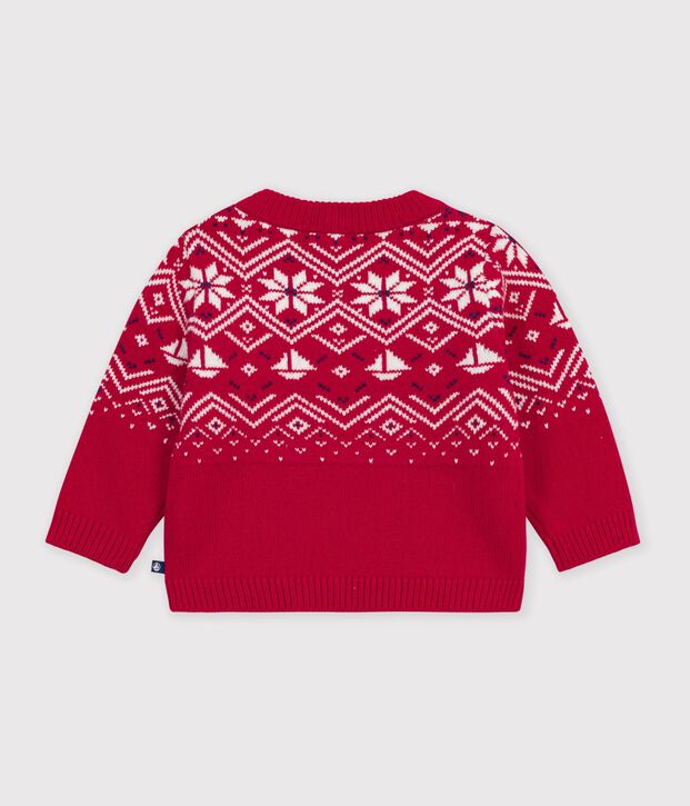 Maglione in misto lana e cotone fantasia jacquard neonato rosso/multicolore