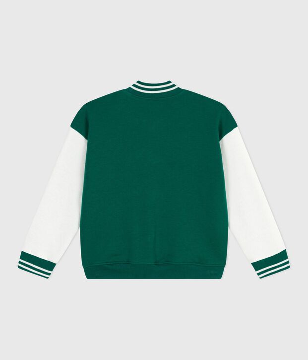 Giacca stile teddy bambino in cotone tinta unita verde/ecru
