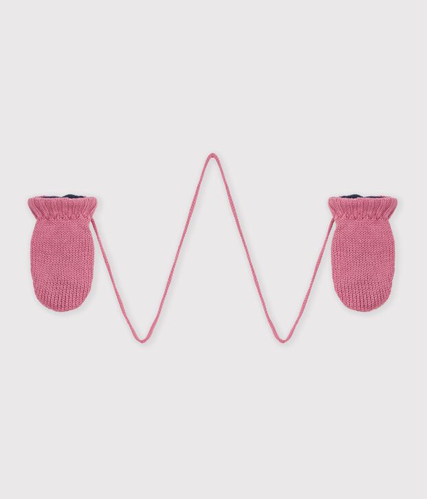 Guantini per neonati in maglia semplice con fodera in pile rosa
