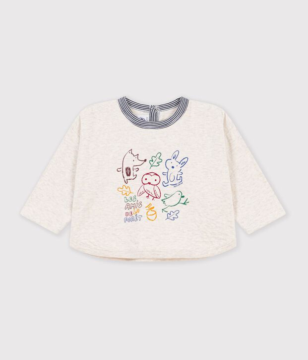 T-shirt a maniche lunghe in cotone tinta unita con motivo decorativo neonato MONTELIMAR CHINE