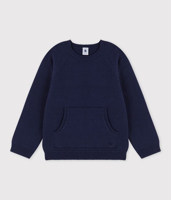 Pullover bambino in lana e cotone blu SMOKING