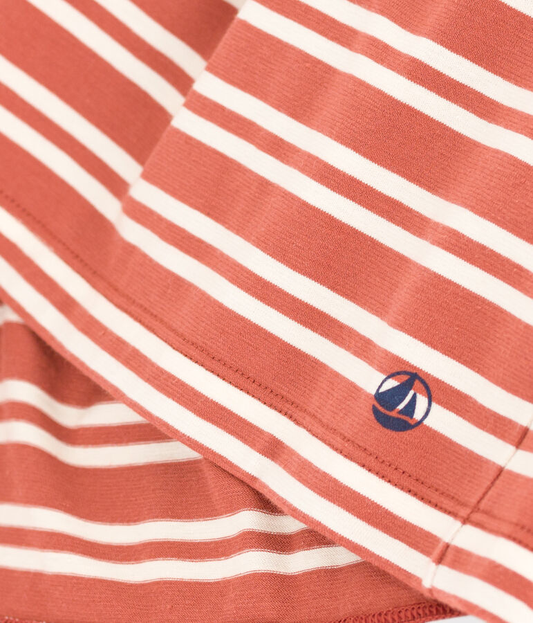 Abito a righe a maniche corte in cotone bambina marrone/ecru