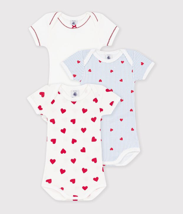 Set di body a maniche corte in cotone con stampa a cuori neonato multicolore