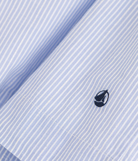 Abito bambina a righe in popeline BLEU/ MARSHMALLOW/ ARGENT