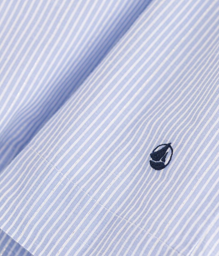 Abito bambina a righe in popeline blu/bianco/grigio