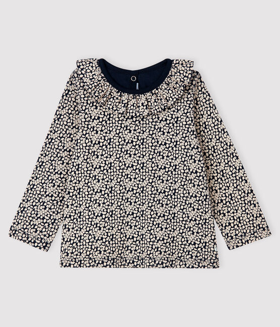 Blusa a manica lunga bebè femmina blu SMOKING/bianco MARSHMALLOW