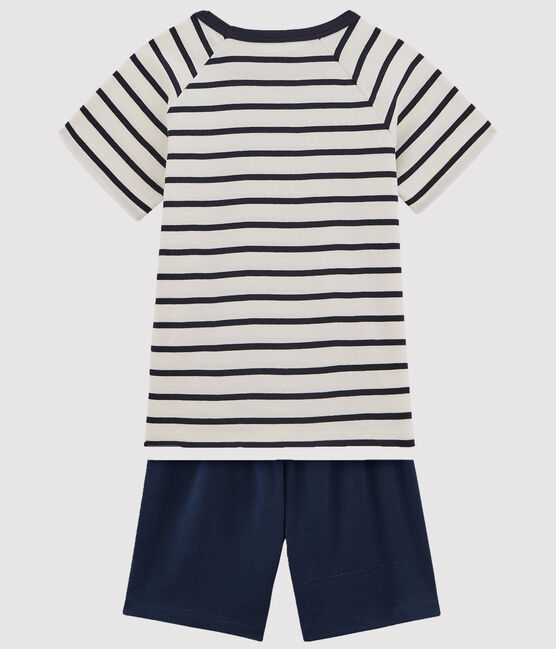 Pigiama corto a righe marinière unisex a costine bianco MARSHMALLOW/blu SMOKING